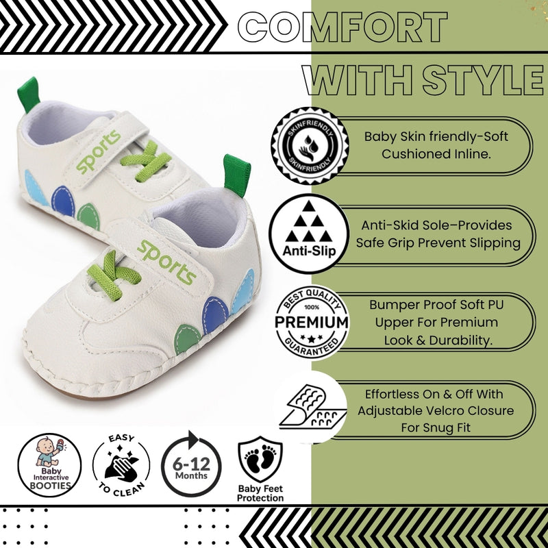 Baby Unisex Sports Anti Slip Velcro & Lace Green Shoe Booties-BT5468