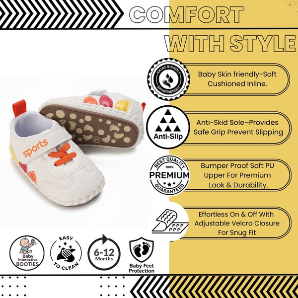 Baby Unisex Sports Anti Slip Velcro & Lace Orange Shoe Booties-BT5469