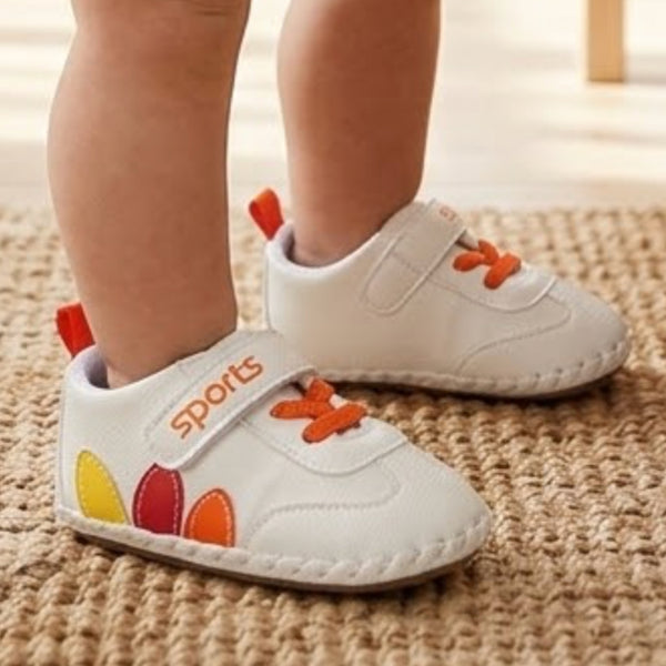 Baby Unisex Sports Anti Slip Velcro & Lace Orange Shoe Booties-BT5469