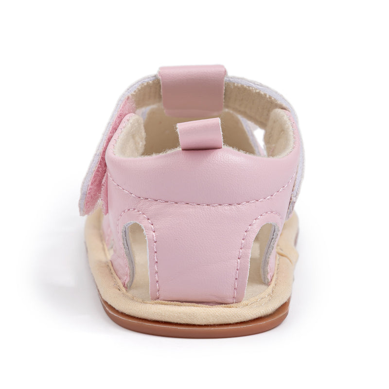 Baby Girls Flower Anti Slip Velcro Pink Sandal Booties-BT5470