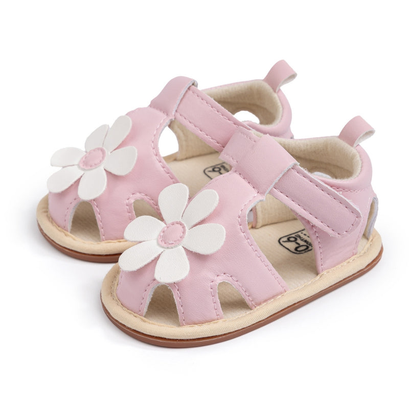 Baby Girls Flower Anti Slip Velcro Pink Sandal Booties-BT5470