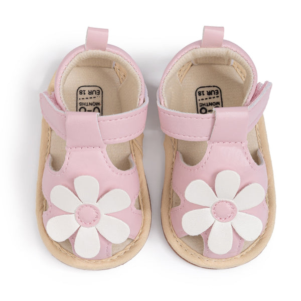 Baby Girls Flower Anti Slip Velcro Pink Sandal Booties-BT5470