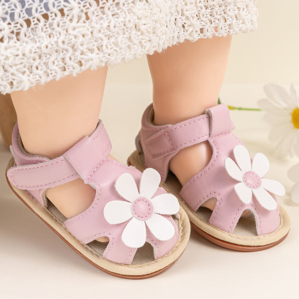 Baby Girls Flower Anti Slip Velcro Pink Sandal Booties-BT5470