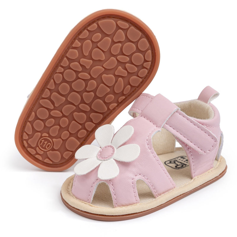 Baby Girls Flower Anti Slip Velcro Pink Sandal Booties-BT5470