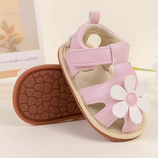 Baby Girls Flower Anti Slip Velcro Pink Sandal Booties-BT5470