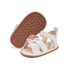 Baby Girls Butterfly Anti Slip Velcro White Sandal Booties-BT5471
