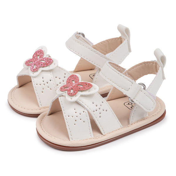 Baby Girls Butterfly Anti Slip Velcro White Sandal Booties-BT5471