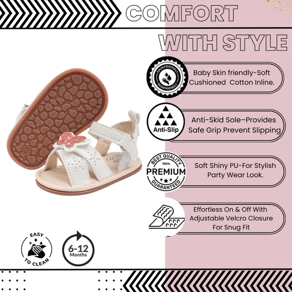 Baby Girls Butterfly Anti Slip Velcro White Sandal Booties-BT5471