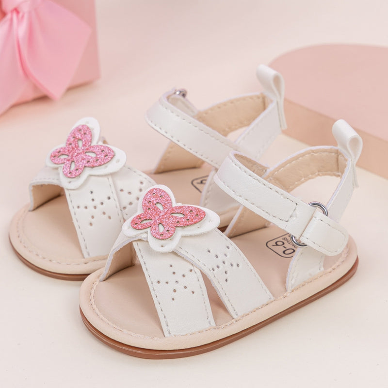 Baby Girls Butterfly Anti Slip Velcro White Sandal Booties-BT5471