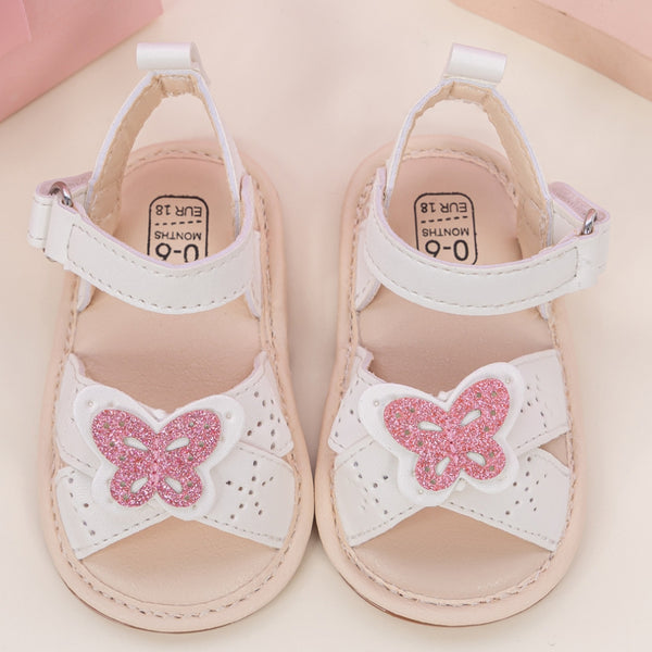 Baby Girls Butterfly Anti Slip Velcro White Sandal Booties-BT5471