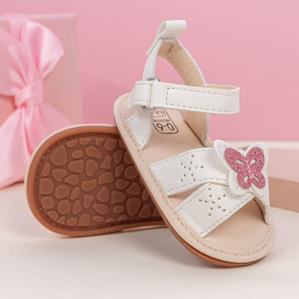 Baby Girls Butterfly Anti Slip Velcro White Sandal Booties-BT5471
