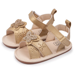 Baby Girls Butterfly Anti Slip Velcro Gold Sandal Booties-BT5472