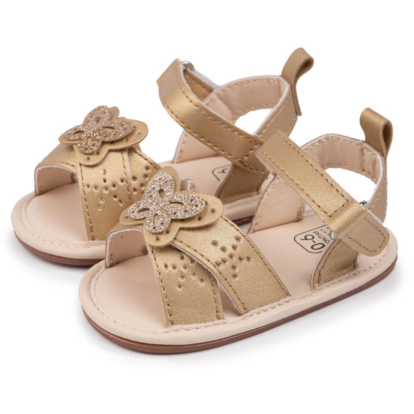 Baby Girls Butterfly Anti Slip Velcro Gold Sandal Booties-BT5472