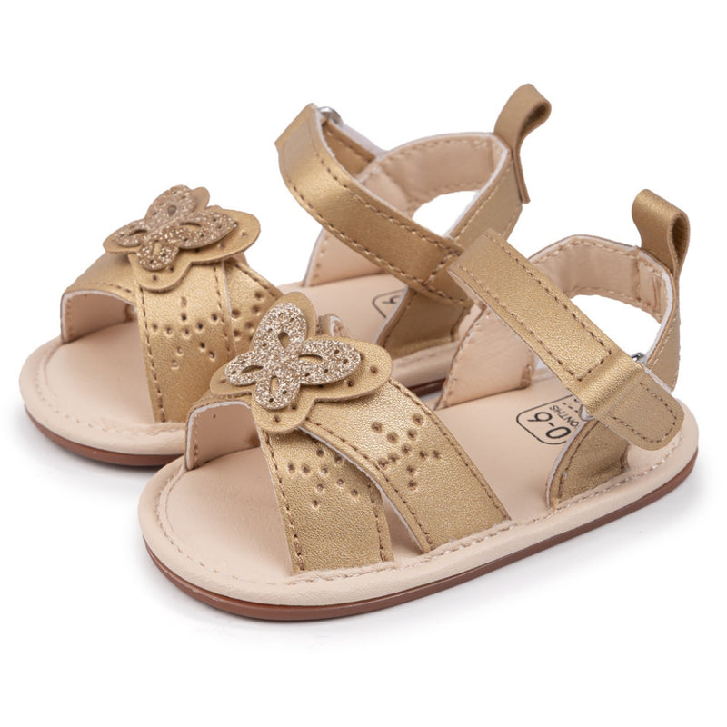 Baby Girls Butterfly Anti Slip Velcro Gold Sandal Booties-BT5472