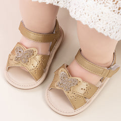 Baby Girls Butterfly Anti Slip Velcro Gold Sandal Booties-BT5472