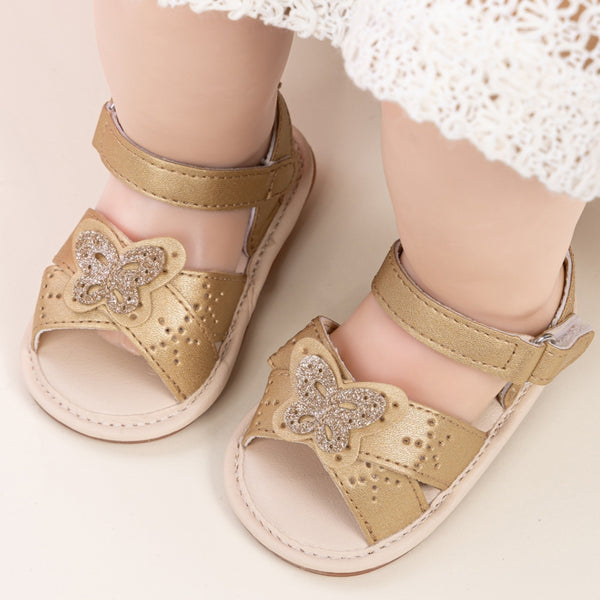 Baby Girls Butterfly Anti Slip Velcro Gold Sandal Booties-BT5472