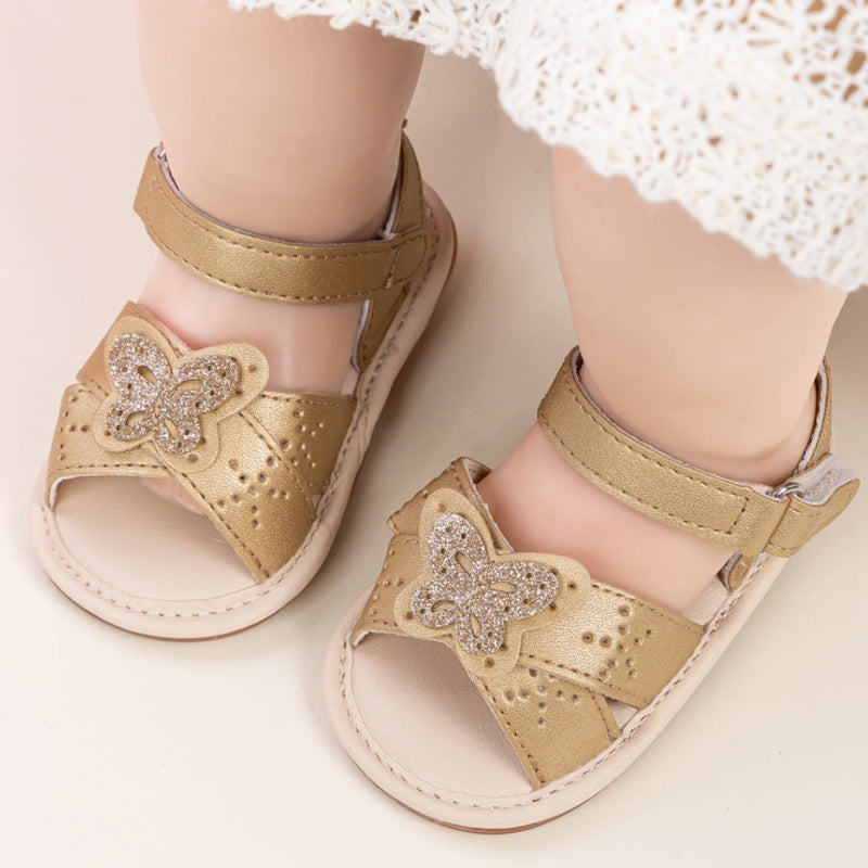 Baby Girls Butterfly Anti Slip Velcro Gold Sandal Booties-BT5472