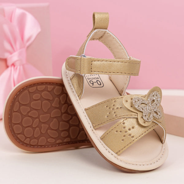 Baby Girls Butterfly Anti Slip Velcro Gold Sandal Booties-BT5472