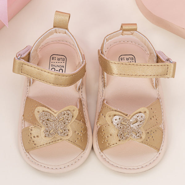 Baby Girls Butterfly Anti Slip Velcro Gold Sandal Booties-BT5472