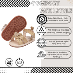 Baby Girls Butterfly Anti Slip Velcro Gold Sandal Booties-BT5472