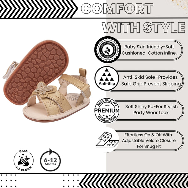 Baby Girls Butterfly Anti Slip Velcro Gold Sandal Booties-BT5472