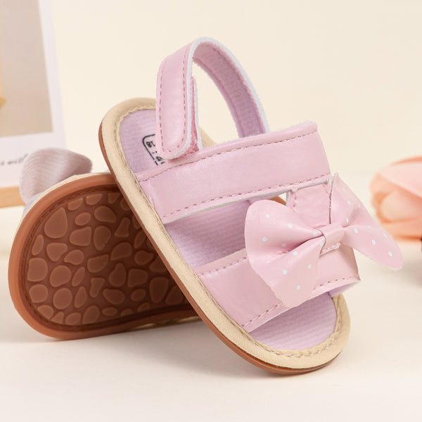 Baby Girls Bow Velcro Pink Sandal Booties-BT5473