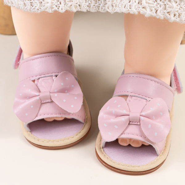 Baby Girls Bow Velcro Pink Sandal Booties-BT5473