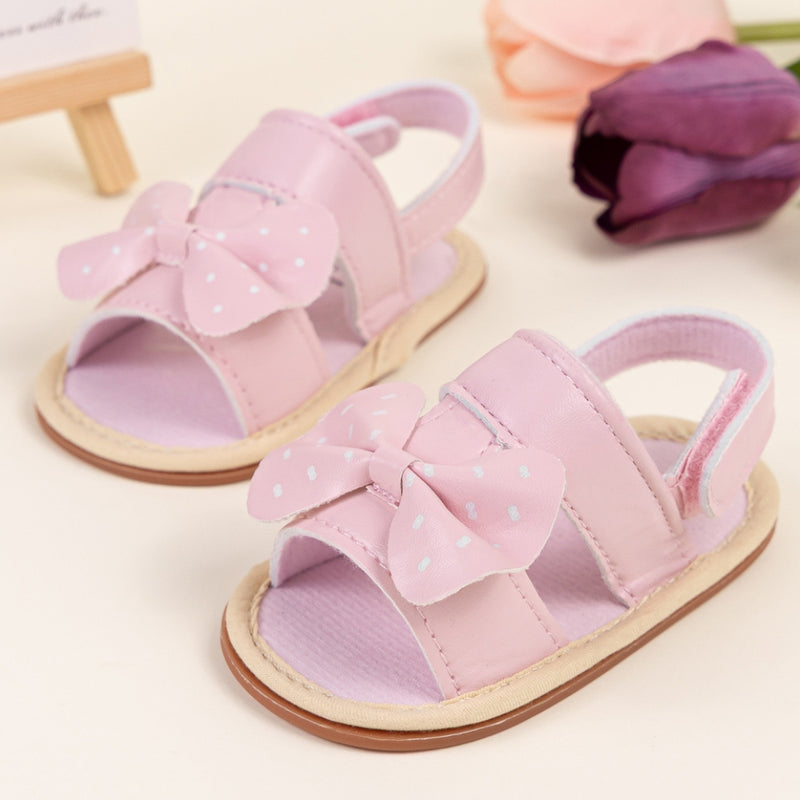 Baby Girls Bow Velcro Pink Sandal Booties-BT5473