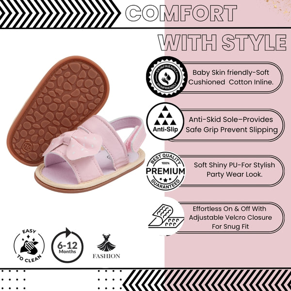 Baby Girls Bow Velcro Pink Sandal Booties-BT5473