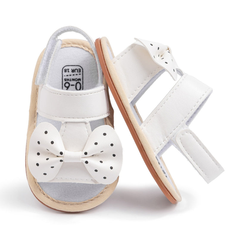 Baby Girls Bow Velcro White Sandal Booties-BT5474