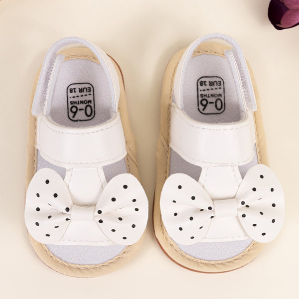 Baby Girls Bow Velcro White Sandal Booties-BT5474