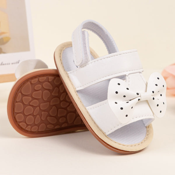 Baby Girls Bow Velcro White Sandal Booties-BT5474