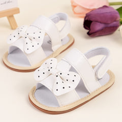 Baby Girls Bow Velcro White Sandal Booties-BT5474