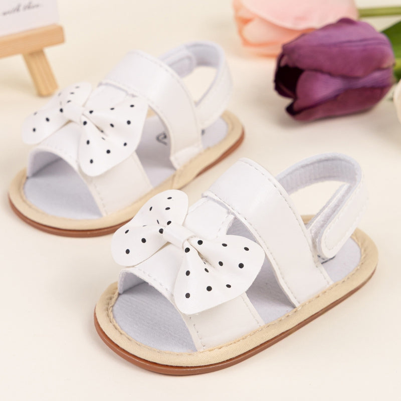 Baby Girls Bow Velcro White Sandal Booties-BT5474