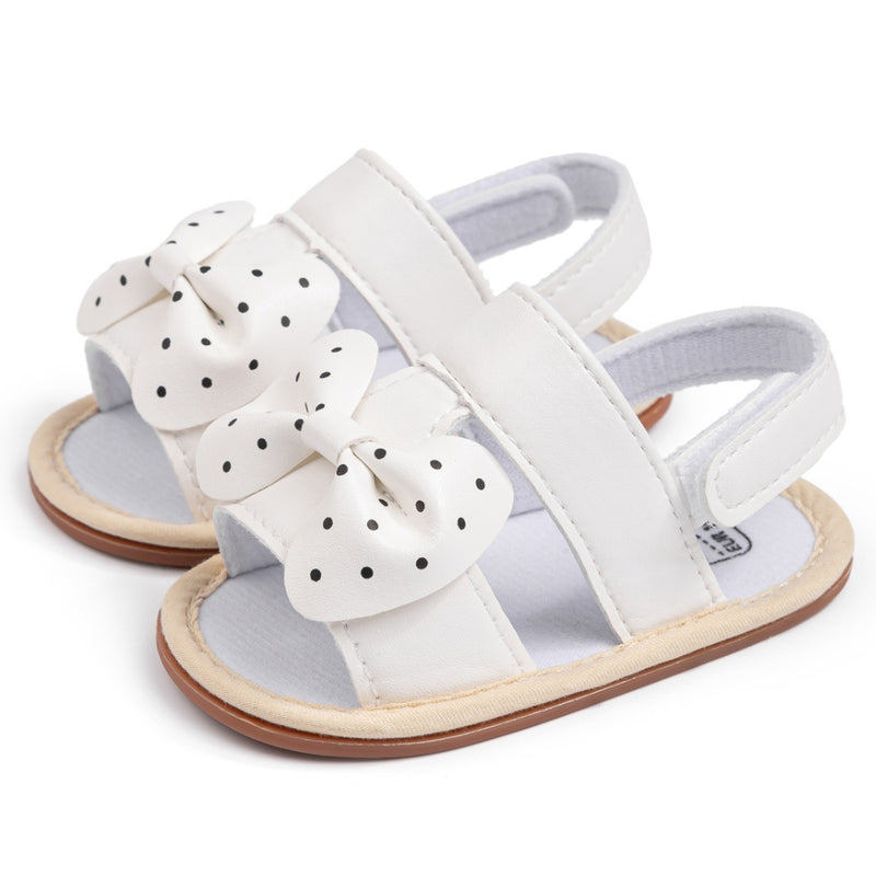Baby Girls Bow Velcro White Sandal Booties-BT5474