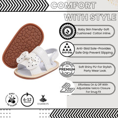 Baby Girls Bow Velcro White Sandal Booties-BT5474