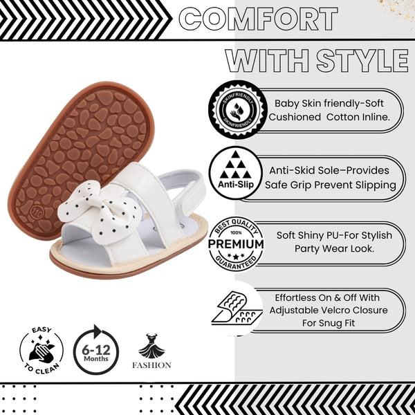 Baby Girls Bow Velcro White Sandal Booties-BT5474