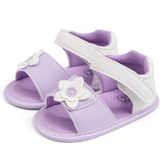 Baby Girls Flower Velcro Purple Sandal Booties-BT5475