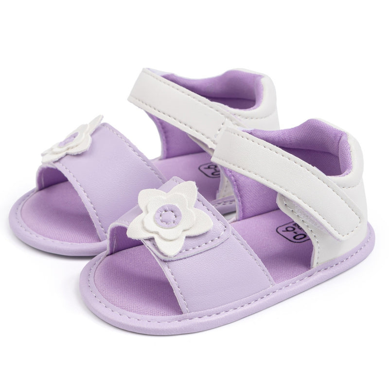 Baby Girls Flower Velcro Purple Sandal Booties-BT5475