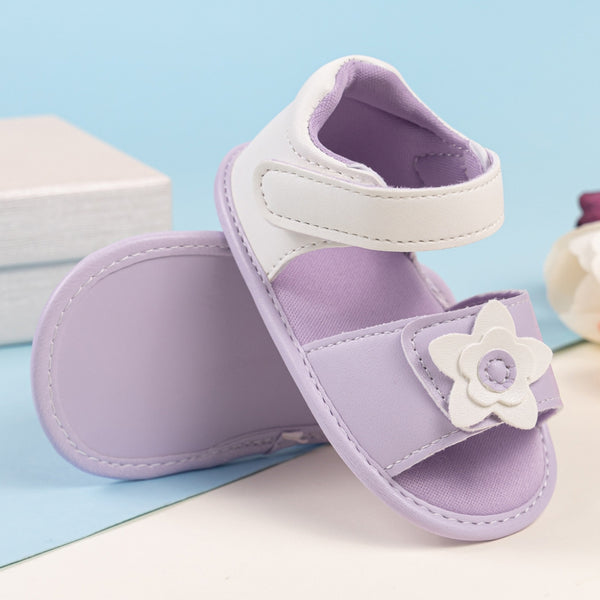 Baby Girls Flower Velcro Purple Sandal Booties-BT5475