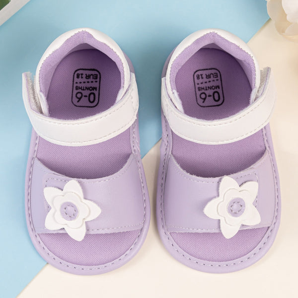 Baby Girls Flower Velcro Purple Sandal Booties-BT5475