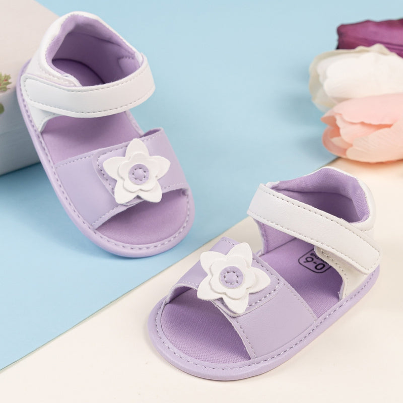Baby Girls Flower Velcro Purple Sandal Booties-BT5475