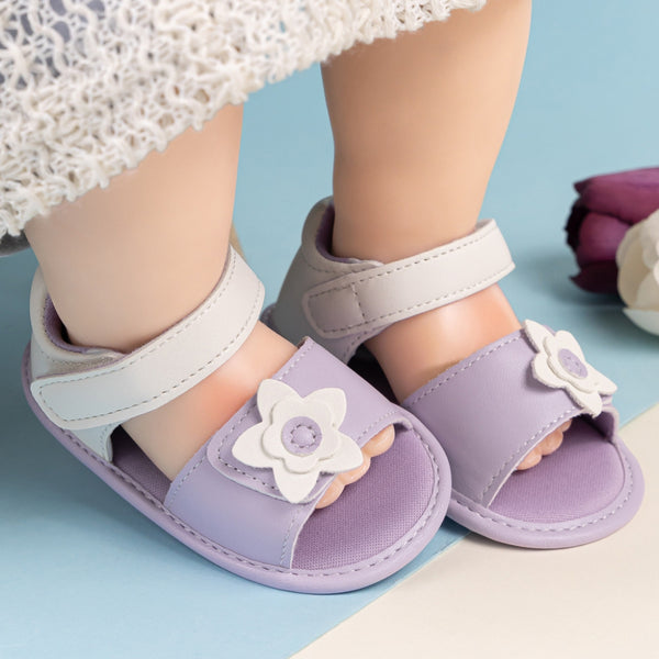 Baby Girls Flower Velcro Purple Sandal Booties-BT5475