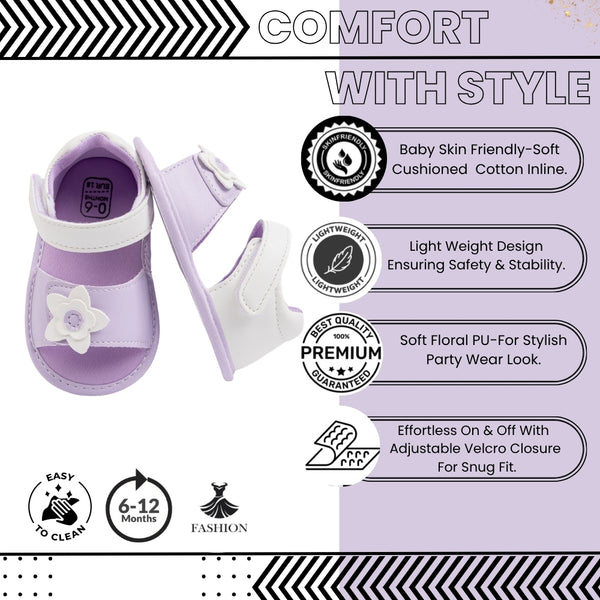 Baby Girls Flower Velcro Purple Sandal Booties-BT5475