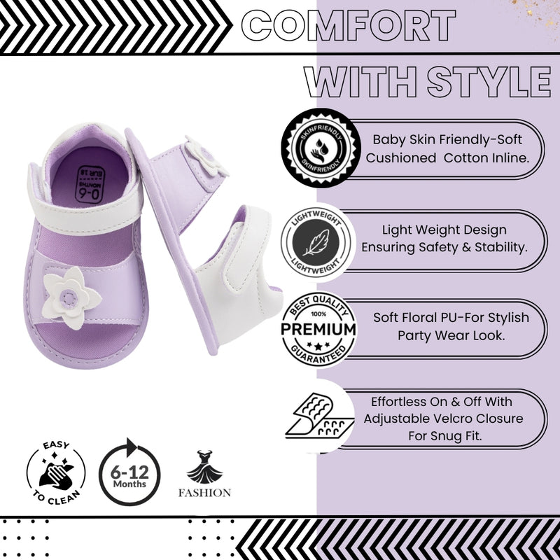 Baby Girls Flower Velcro Purple Sandal Booties-BT5475
