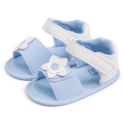 Baby Girls Flower Velcro Blue Sandal Booties-BT5476