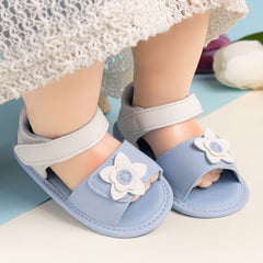 Baby Girls Flower Velcro Blue Sandal Booties-BT5476
