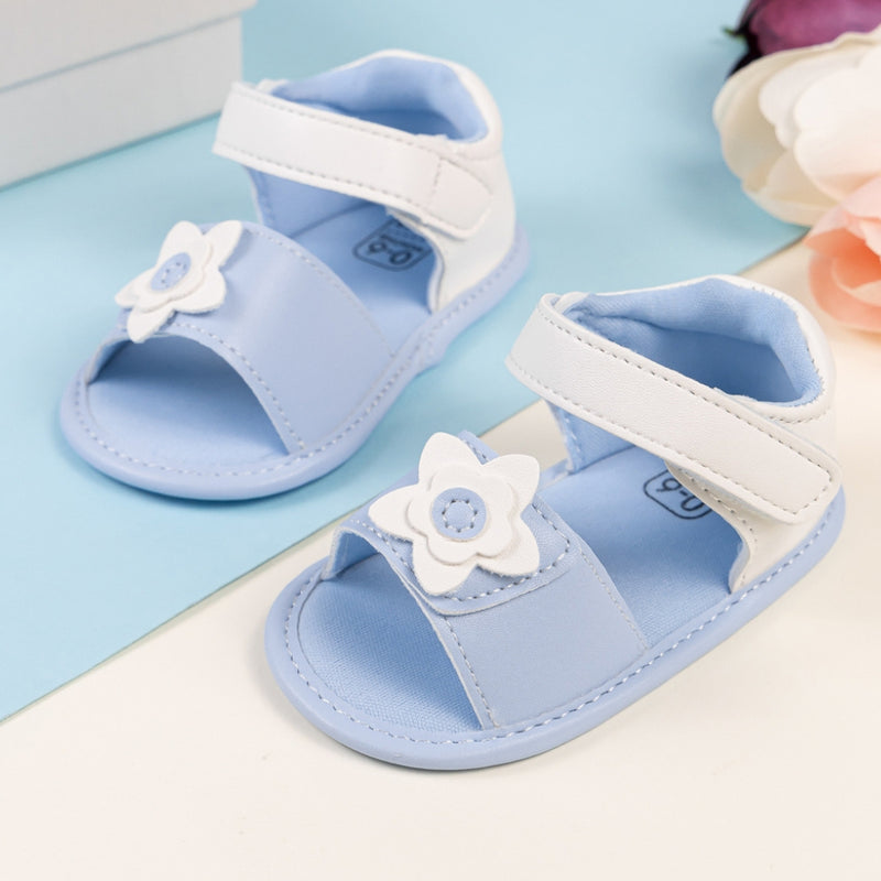 Baby Girls Flower Velcro Blue Sandal Booties-BT5476