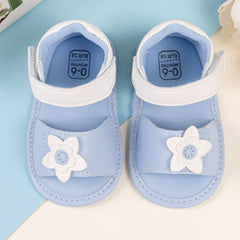 Baby Girls Flower Velcro Blue Sandal Booties-BT5476