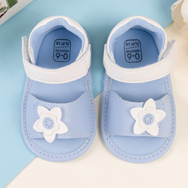 Baby Girls Flower Velcro Blue Sandal Booties-BT5476